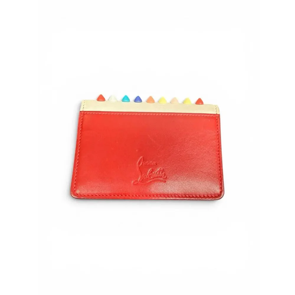 Christian Louboutin Kios Spikes Card Holder White & Red Multicolor Studded